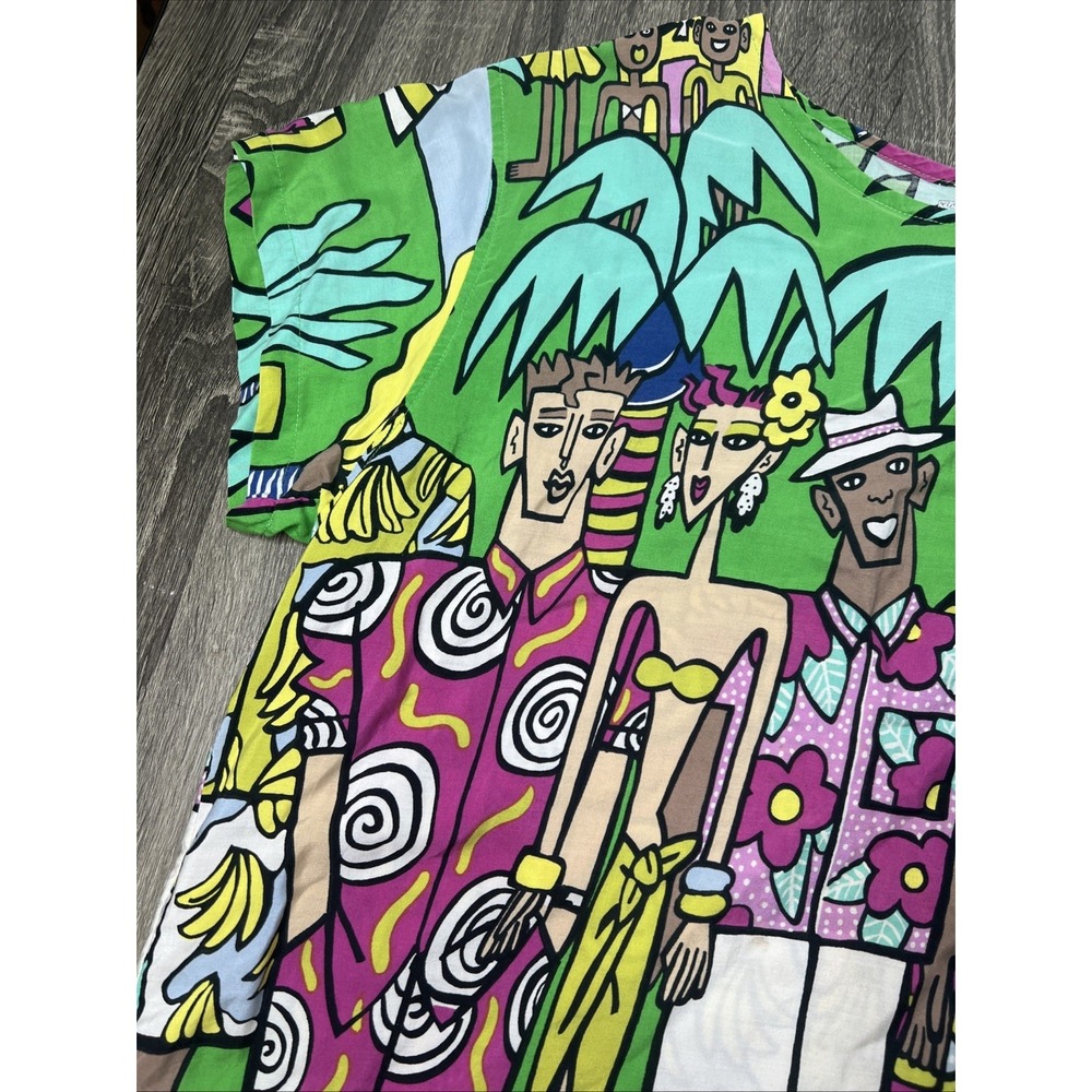 VTG 80's Esprit Resnicoff Art Print Top Women's Small Beach Tropical Shirt Tunic - Picture 8 of 16